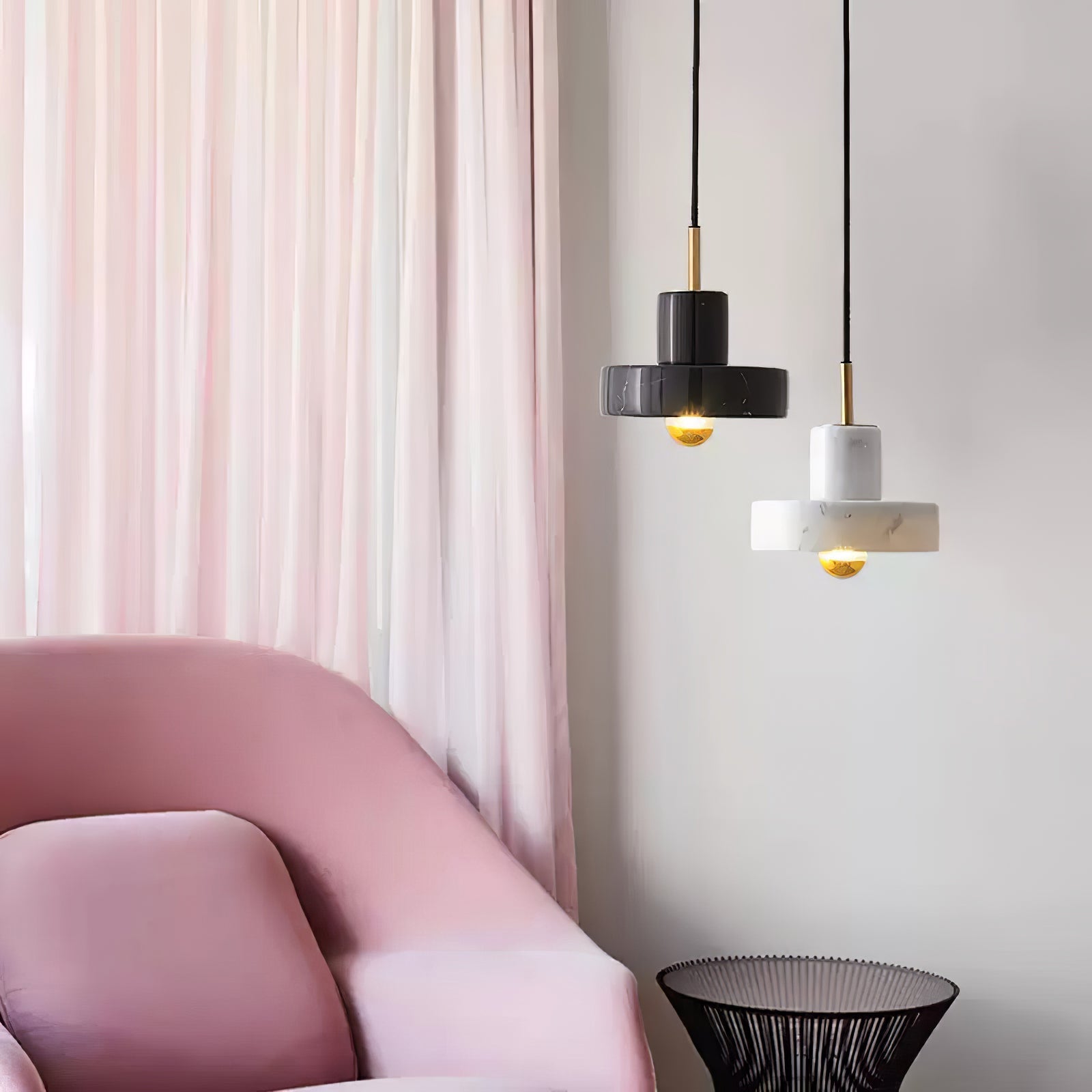 Marble Aura Pendant Lamp Dia 7.1″ x H 6.3″ / Gold & White / Warm Light Pendant light