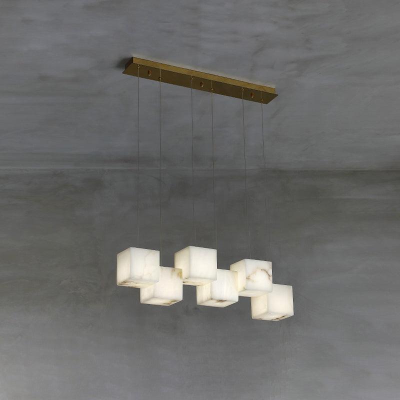 Alabaster Box Chandelier 6 heads L 28.3″ x W 4.7″x H 78.7″ / L 72cm x W 12cm x H 200cm / White Chandelier