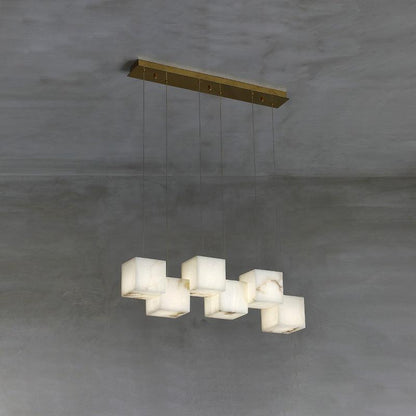 Alabaster Box Chandelier 6 heads L 28.3″ x W 4.7″x H 78.7″ / L 72cm x W 12cm x H 200cm / White Chandelier