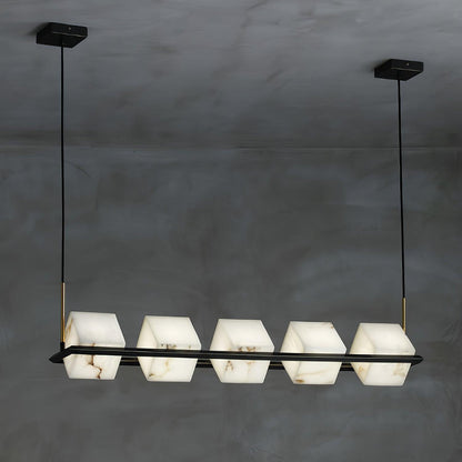 Alabaster Square Box Chandelier 5 Heads L 39.4″ x W 6.7″ x H 6.7″ / L 100cm x W 17cm x H 17cm / Brass & Black & White