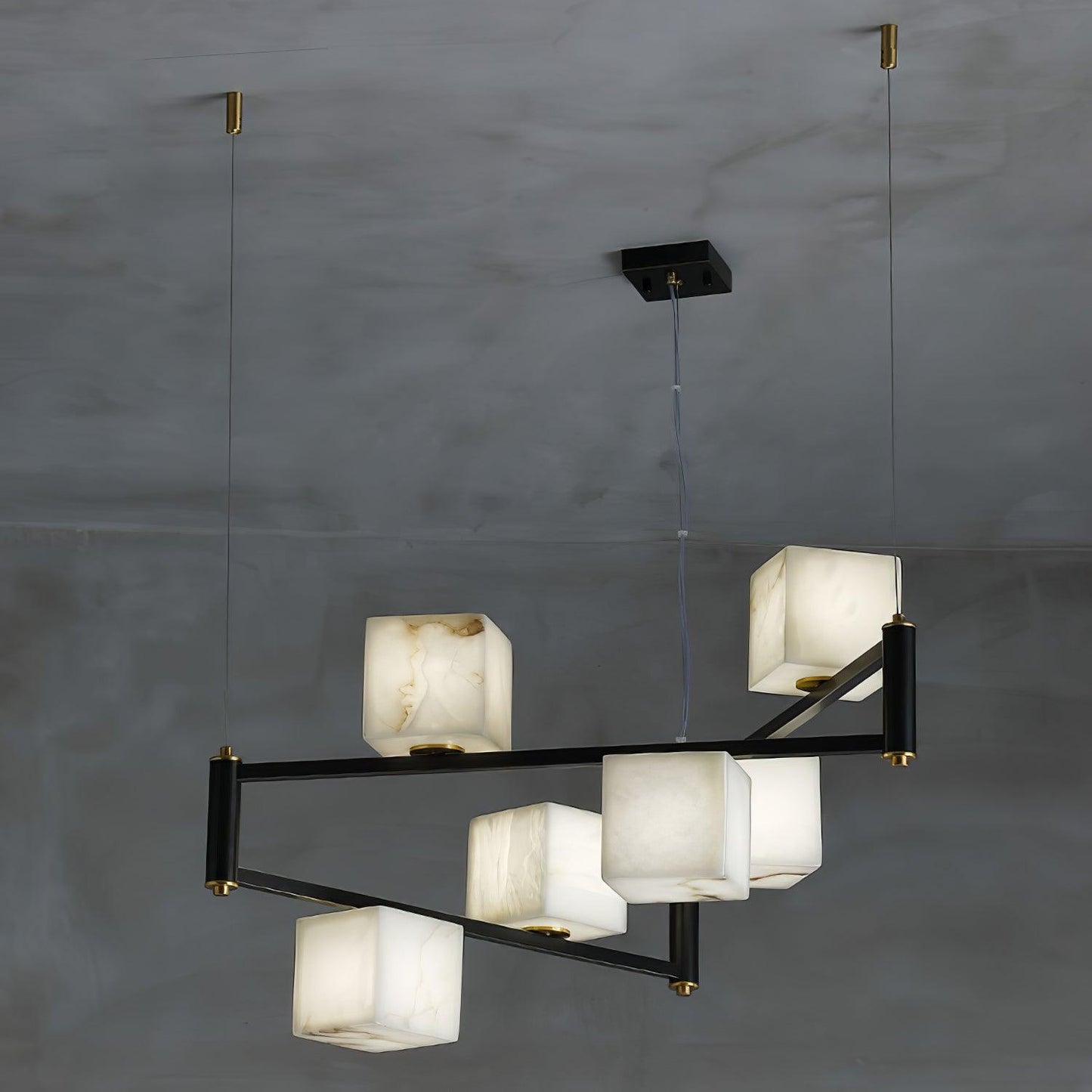 Alabaster Square Box Chandelier 6 Heads L 31.5″ x W 31.5″ x H 17.7″ / L 80cm x W 80cm x H 45cm / Brass & Black & White