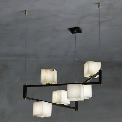 Alabaster Square Box Chandelier 6 Heads L 31.5″ x W 31.5″ x H 17.7″ / L 80cm x W 80cm x H 45cm / Brass & Black & White