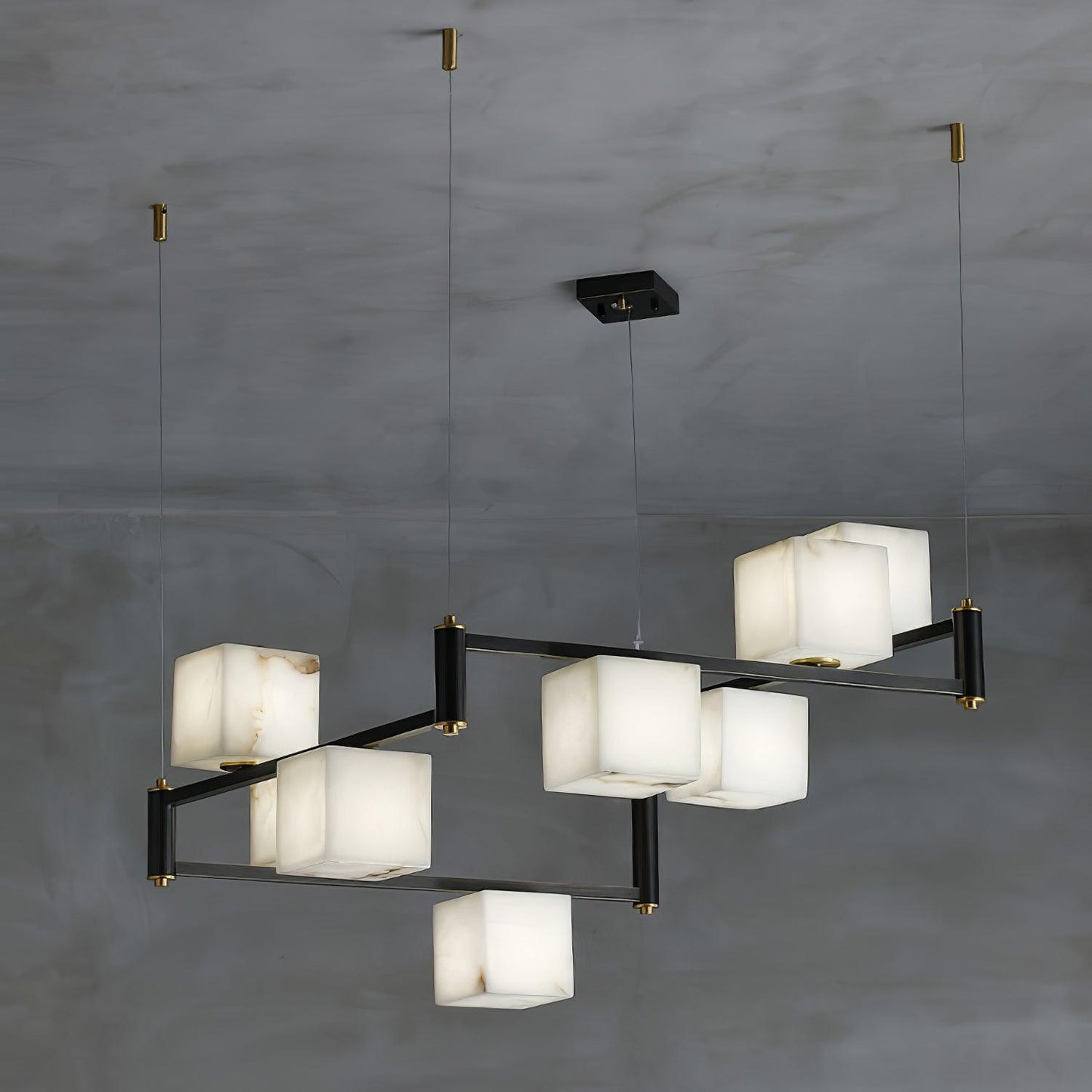 Alabaster Square Box Chandelier 8 Heads L 36.6″ x W 36.6″ x H 17.7″ / L 93cm x W 93cm x H 45cm / Brass & Black & White