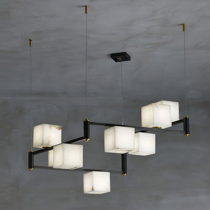 Alabaster Square Box Chandelier 8 Heads L 36.6″ x W 36.6″ x H 17.7″ / L 93cm x W 93cm x H 45cm / Brass & Black & White