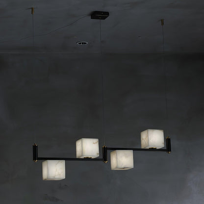 Alabaster Square Box Chandelier 4 Heads L 39.4″ x W 4.7″ x H 13.8″ / L 100cm x W 12cm x H 35cm / Brass & Black & White
