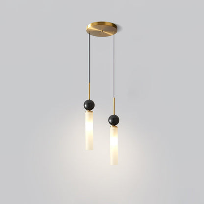 Marble Vertical Pendant Lamp 2 Heads ? 5.9″ x H 59.1″ / Dia 15cm x H 150cm / Brass & White Pendant light