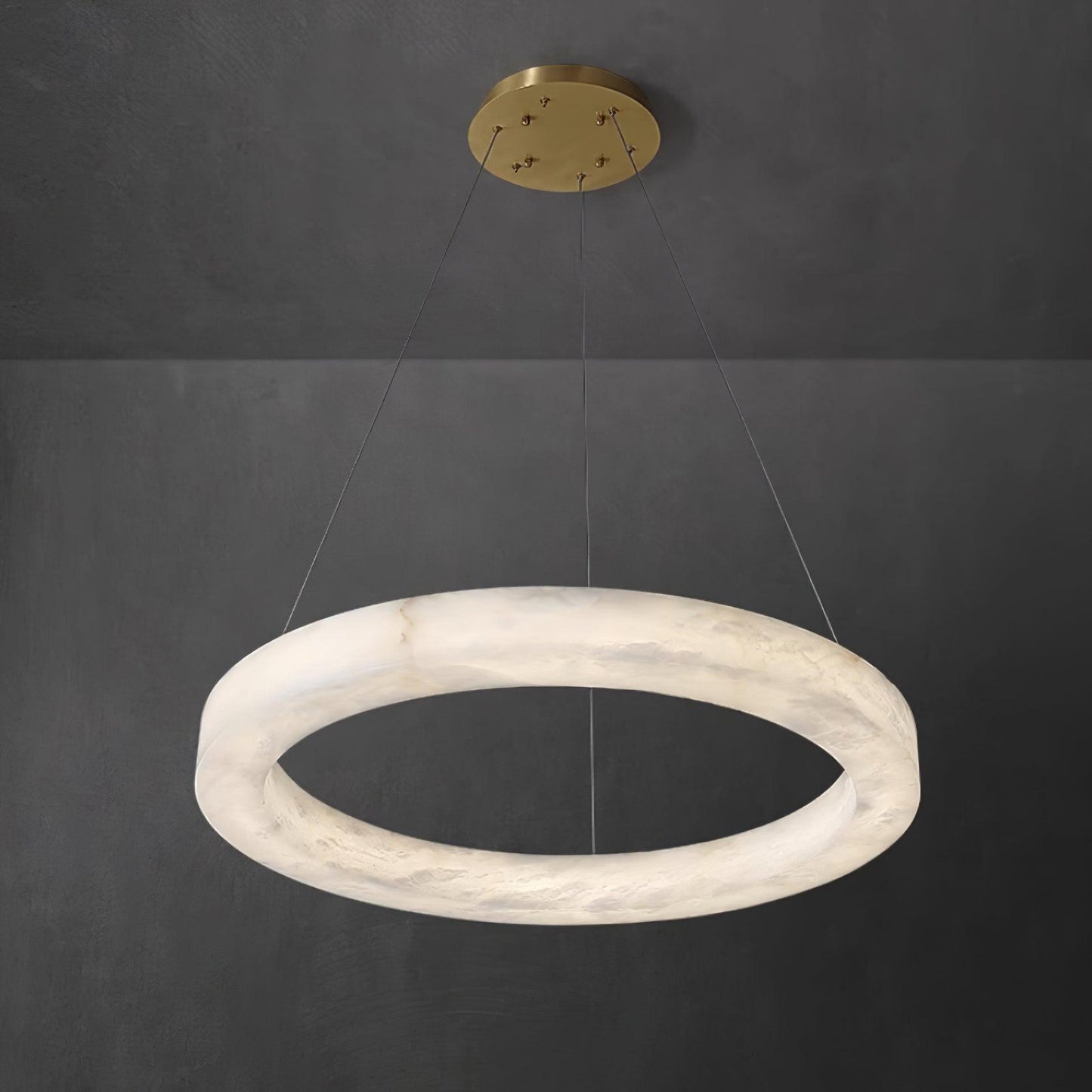 Marika Alabaster Chandelier Dia 31.5″ x H 3.1″ / Dia 80cm x H 8cm / Brass & White Alabaster / Warm White Chandelier