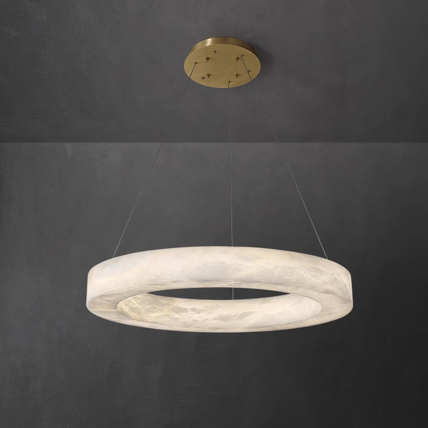 Marika Alabaster Chandelier Dia 23.6″ x H 3.1″ / Dia 60cm x H 8cm / Brass & White Alabaster / Warm White Chandelier
