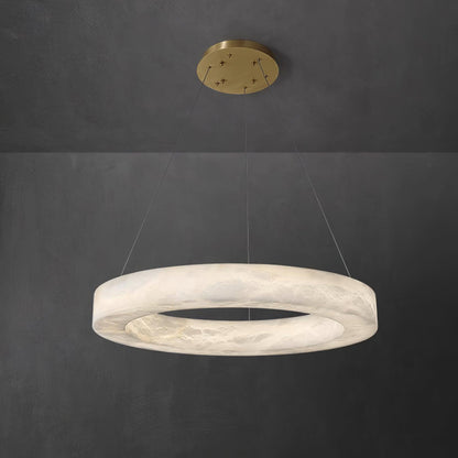 Marika Alabaster Chandelier Dia 23.6″ x H 3.1″ / Dia 60cm x H 8cm / Brass & White Alabaster / Warm White Chandelier