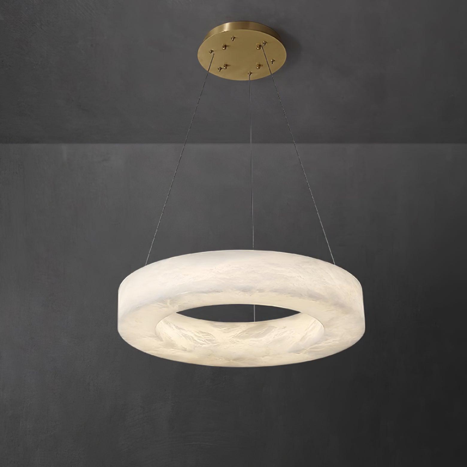 Marika Alabaster Chandelier Dia 19.6″ x H 3.1″ / Dia 50cm x H 8cm / Brass & White Alabaster / Warm White Chandelier