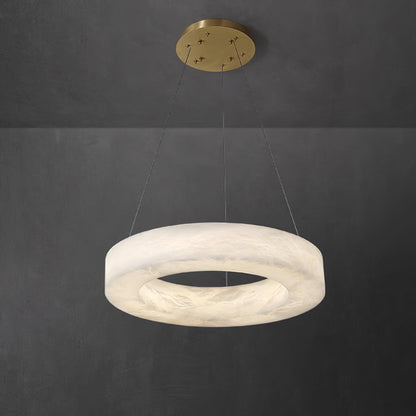Marika Alabaster Chandelier Dia 19.6″ x H 3.1″ / Dia 50cm x H 8cm / Brass & White Alabaster / Warm White Chandelier
