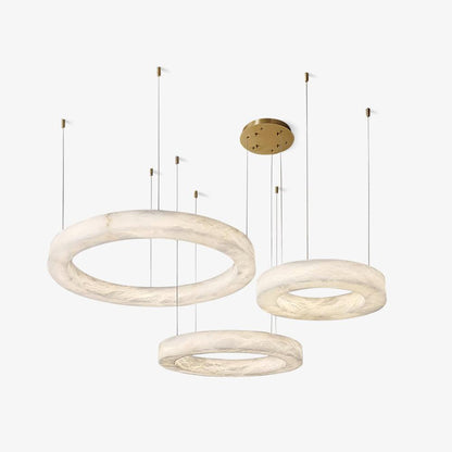 Marika Alabaster Chandelier 3 Rings S 19.6″+23.6″+31.5″ / 50cm + 60cm + 80cm / Brass & White Alabaster / Warm White