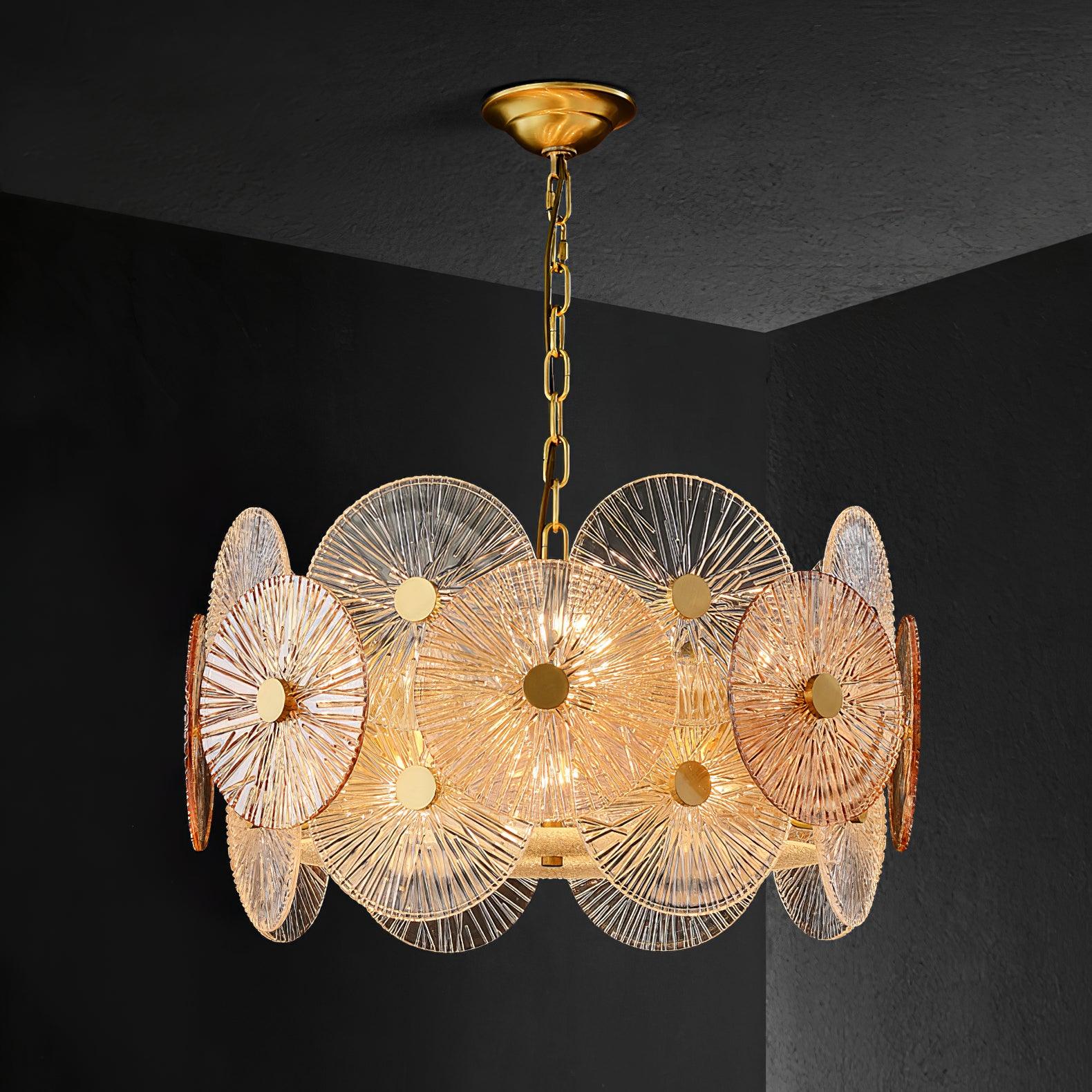Maytoni Aster Chandelier Dia 23.6″ x H 13.8″ / Dia 60cm x H 35cm / Gold & Amber Chandelier