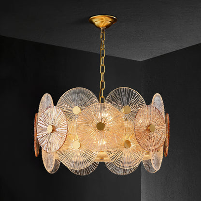 Maytoni Aster Chandelier Dia 23.6″ x H 13.8″ / Dia 60cm x H 35cm / Gold & Amber Chandelier