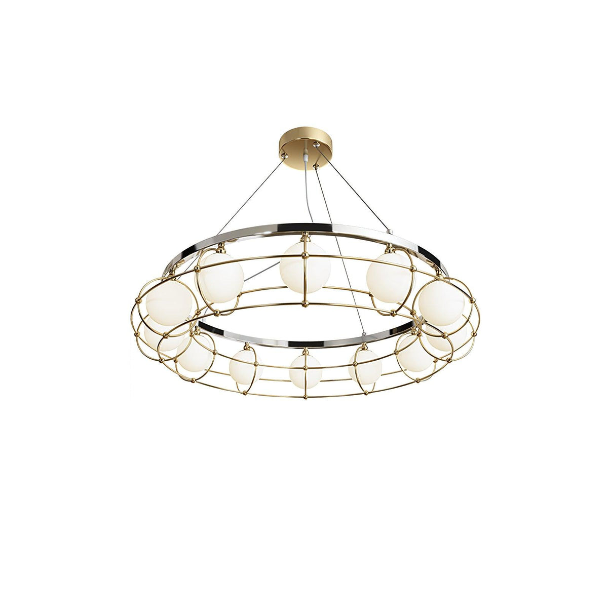 Maytoni Round Chandelier 12 lamps Dia 37.4″ x H 59″ / Dia 95cm x H 150cm / Titanium Gold & Chrome & White / Warm Light