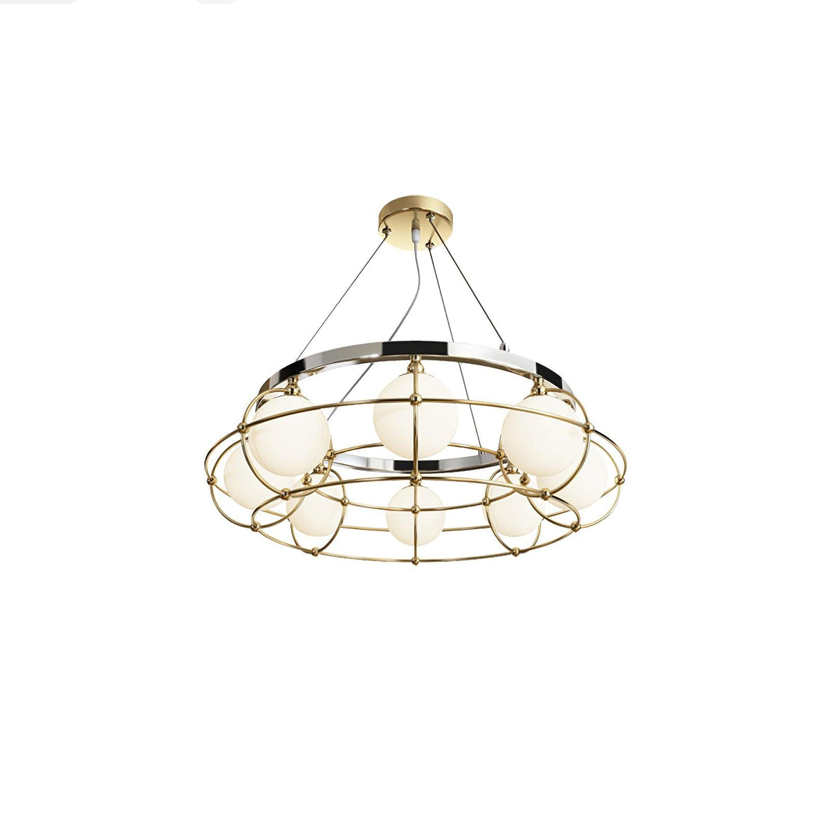 Maytoni Round Chandelier 8 lamps Dia 23.6″ x H 59″ / Dia 60cm x H 150cm / Titanium Gold & Chrome & White / Warm Light
