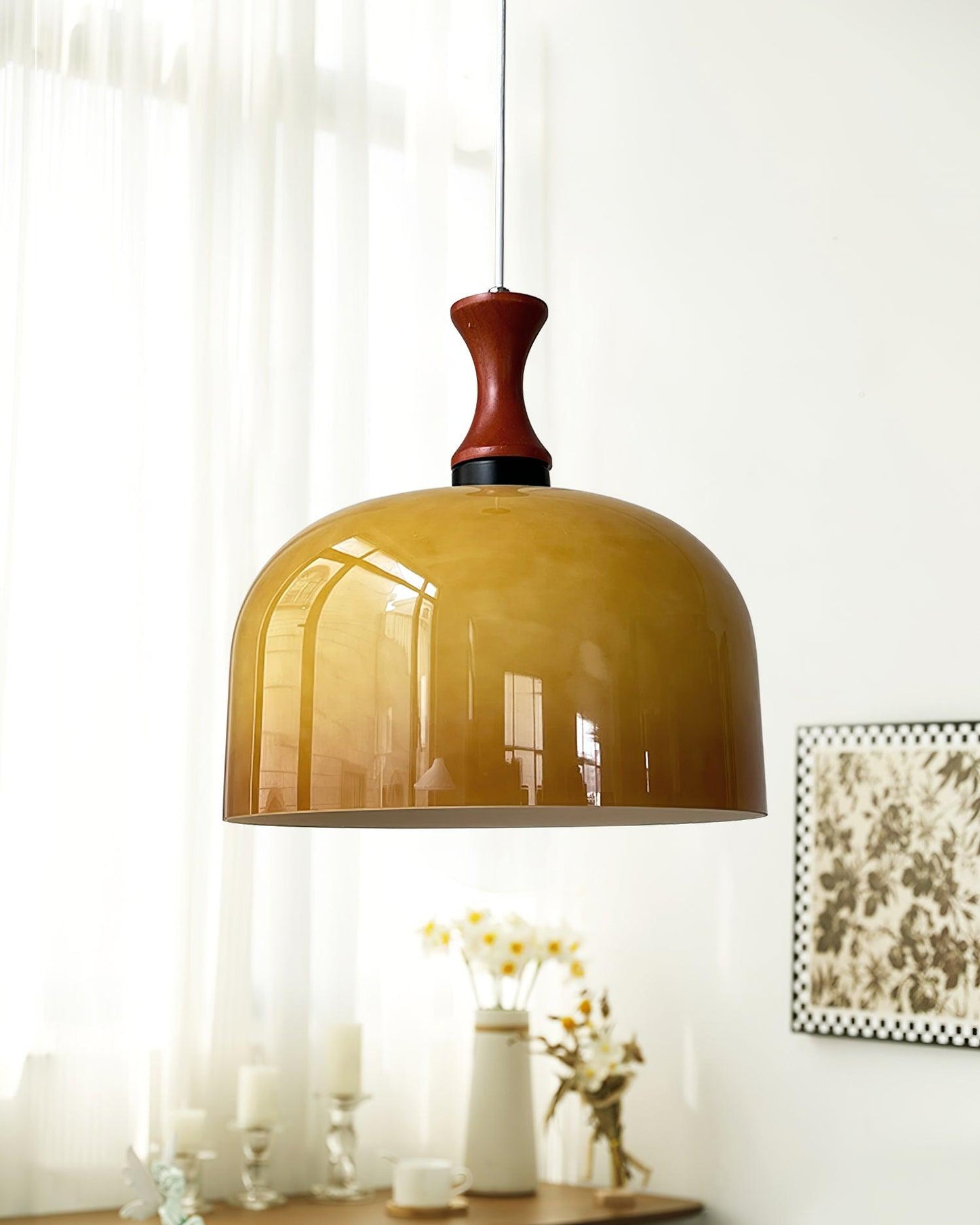 Meblos Down Pendant Light Dia 11.8″ x H 12.5″ / Dia 30cm x H 32cm / Walnut & Brown Pendant light