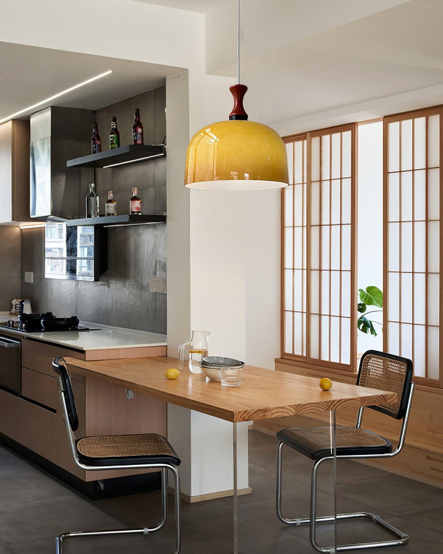 Meblos Down Pendant Light Dia 11.8″ x H 12.5″ / Dia 30cm x H 32cm / Walnut & Brown Pendant light