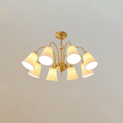 Medieval Ceramic Trumpet Chandelier 8 Lamps ? 30.7″ x H 16.9″ / Dia 78cm x H 43cm / Gold & White Chandelier