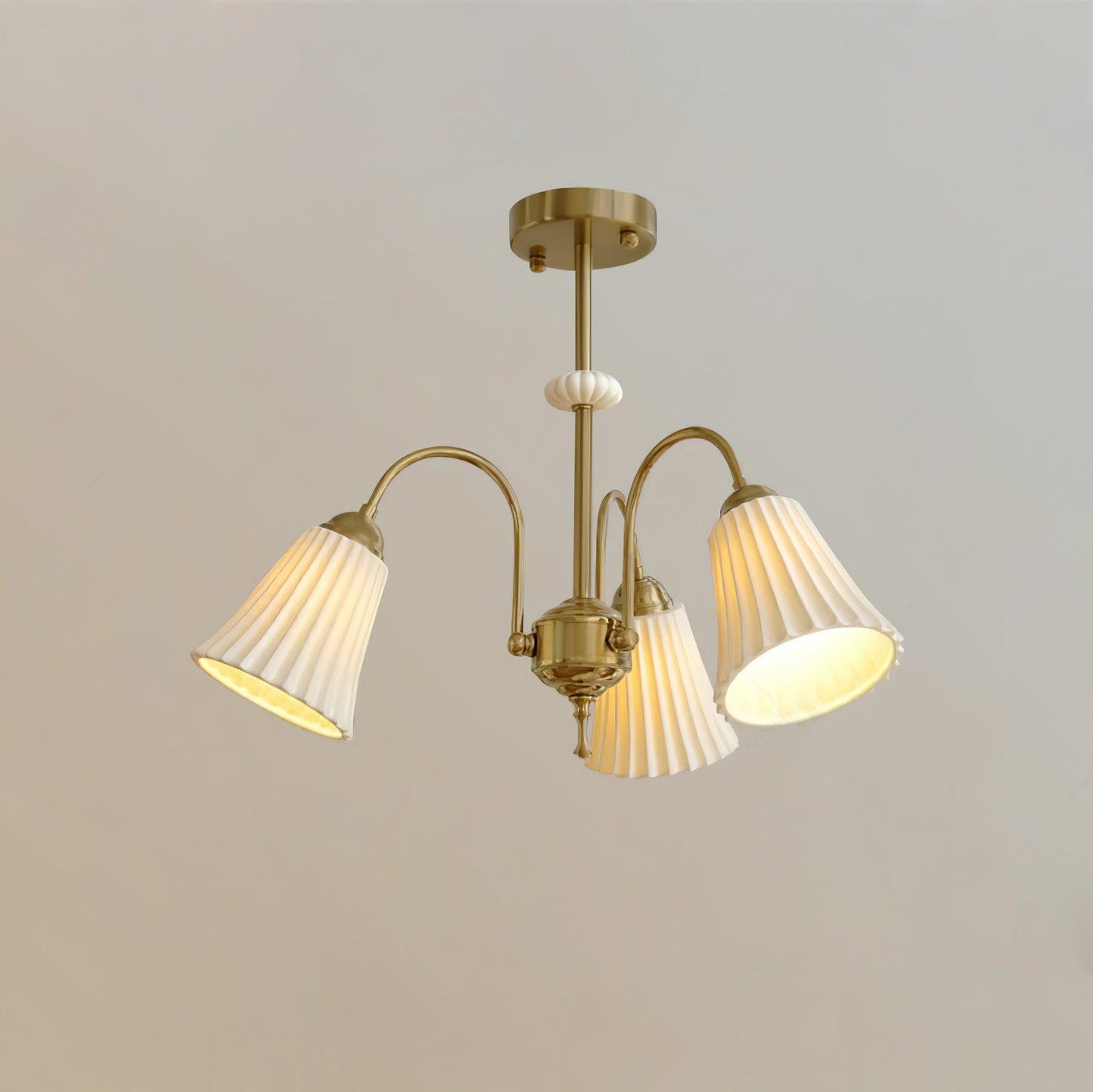 Medieval Ceramic Trumpet Chandelier 3 Lamps ? 23.6″ x H 16.9″ / Dia 60cm x H 43cm / Gold & White Chandelier