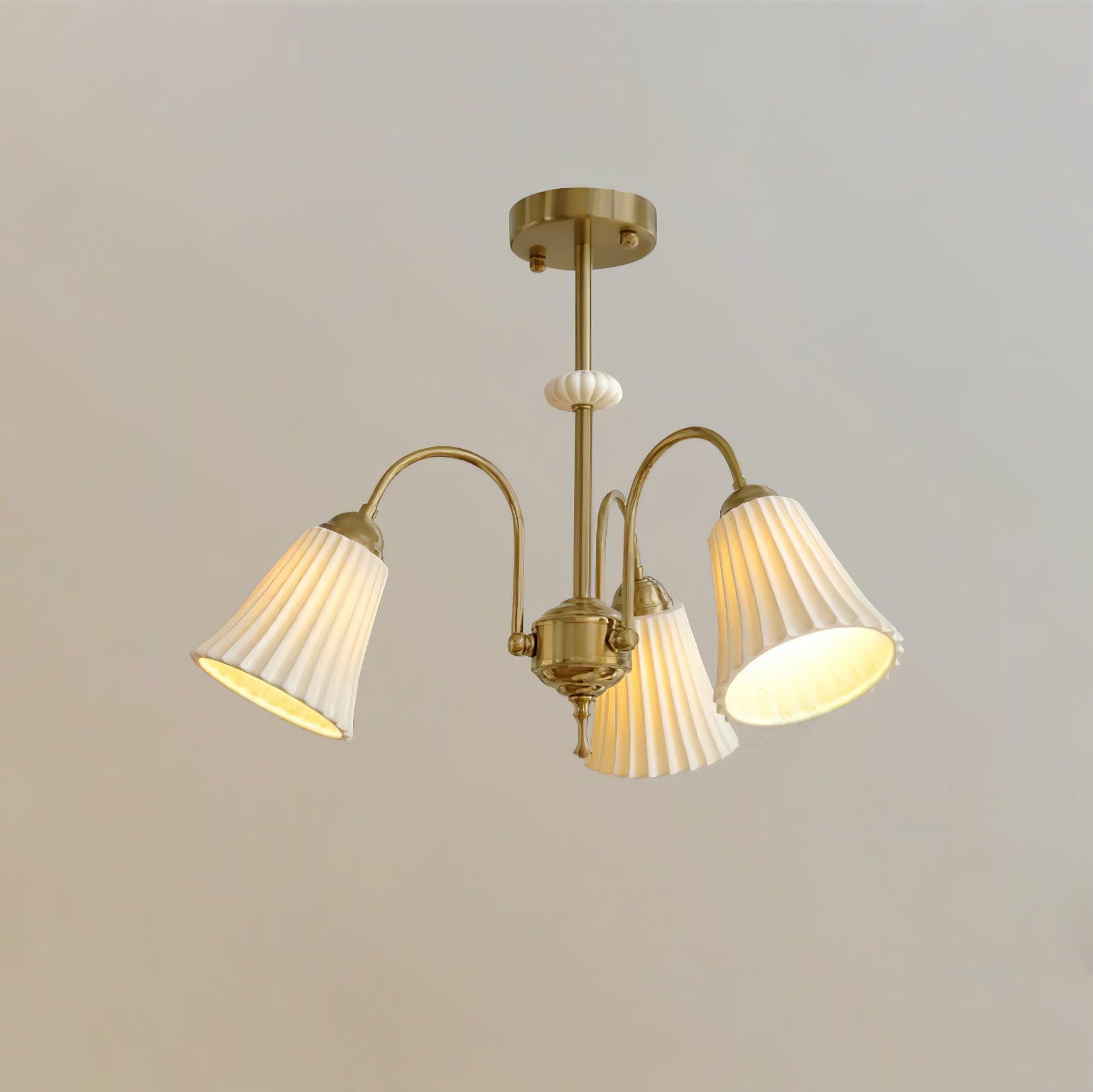Medieval Ceramic Trumpet Chandelier 3 Lamps ? 23.6″ x H 16.9″ / Dia 60cm x H 43cm / Gold & White Chandelier