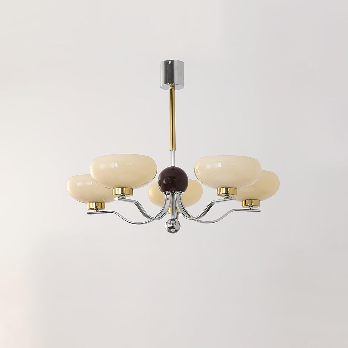 Medieval Glass Bowl Chandelier 5 Lamps ? 29.5″ x H 23.6″ / Dia 75cm x H 60cm / Chrome & Gold & Creamy yellow Chandelier