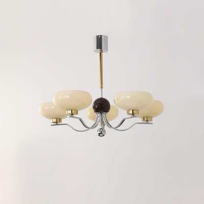 Medieval Glass Bowl Chandelier 5 Lamps ? 29.5″ x H 23.6″ / Dia 75cm x H 60cm / Chrome & Gold & Creamy yellow Chandelier