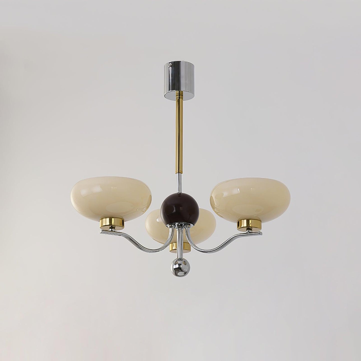 Medieval Glass Bowl Chandelier 3 Lamps ? 23.6″ x H 23.6″ / Dia 60cm x H 60cm / Chrome & Gold & Creamy yellow Chandelier