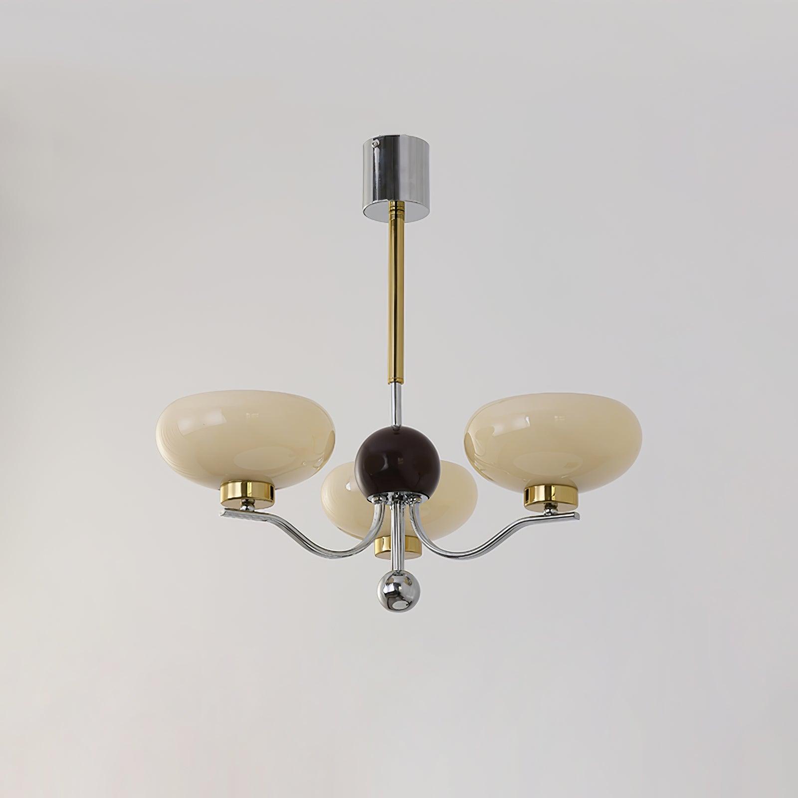 Medieval Glass Bowl Chandelier 3 Lamps ? 23.6″ x H 23.6″ / Dia 60cm x H 60cm / Chrome & Gold & Creamy yellow Chandelier
