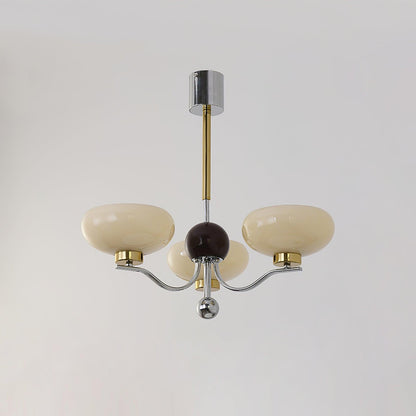 Medieval Glass Bowl Chandelier 3 Lamps ? 23.6″ x H 23.6″ / Dia 60cm x H 60cm / Chrome & Gold & Creamy yellow Chandelier