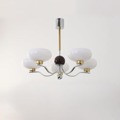 Medieval Glass Bowl Chandelier 5 Lamps ? 29.5″ x H 23.6″ / Dia 75cm x H 60cm / Chrome & Gold & Milk white Chandelier