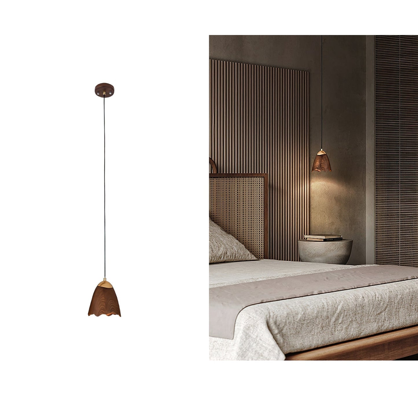 Melody Bell Pendant Lamp 1 head 3.9″ x H 59.1″ / Walnut Color Pendant light