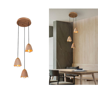 Melody Bell Pendant Lamp Round canopy 3 heads Dia 11.8″ x H 59.1″ / Wood Color Pendant light