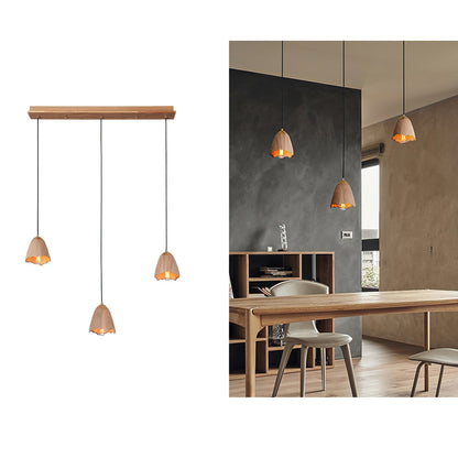 Melody Bell Pendant Lamp Long canopy 3 heads Dia 27.6″ x H 59.1″ / Wood Color Pendant light