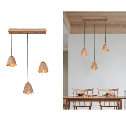 Melody Bell Pendant Lamp Long canopy 3 heads Dia 19.7″ x H 59.1″ / Wood Color Pendant light