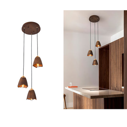Melody Bell Pendant Lamp Round canopy 3 heads Dia 11.8″ x H 59.1″ / Walnut Color Pendant light