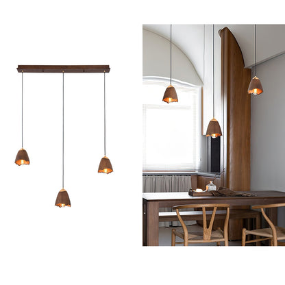 Melody Bell Pendant Lamp Long canopy 3 heads Dia 27.6″ x H 59.1″ / Walnut Color Pendant light