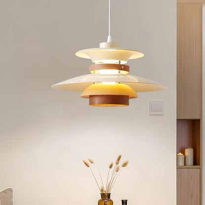 Mercero Pendant Lamp Dia 13.8″ x H 7.5″ / Dia 35cm x H 19cm / White + walnut wood Pendant light