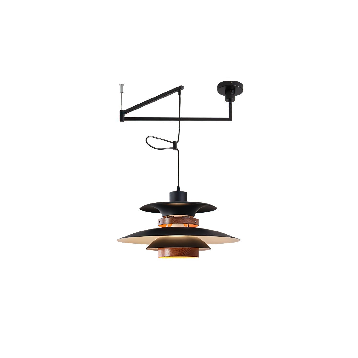 Mercero Swing Arm Pendant Lamp ? 15.7″ x H 7.9″ / Black + Walnut wood Pendant light