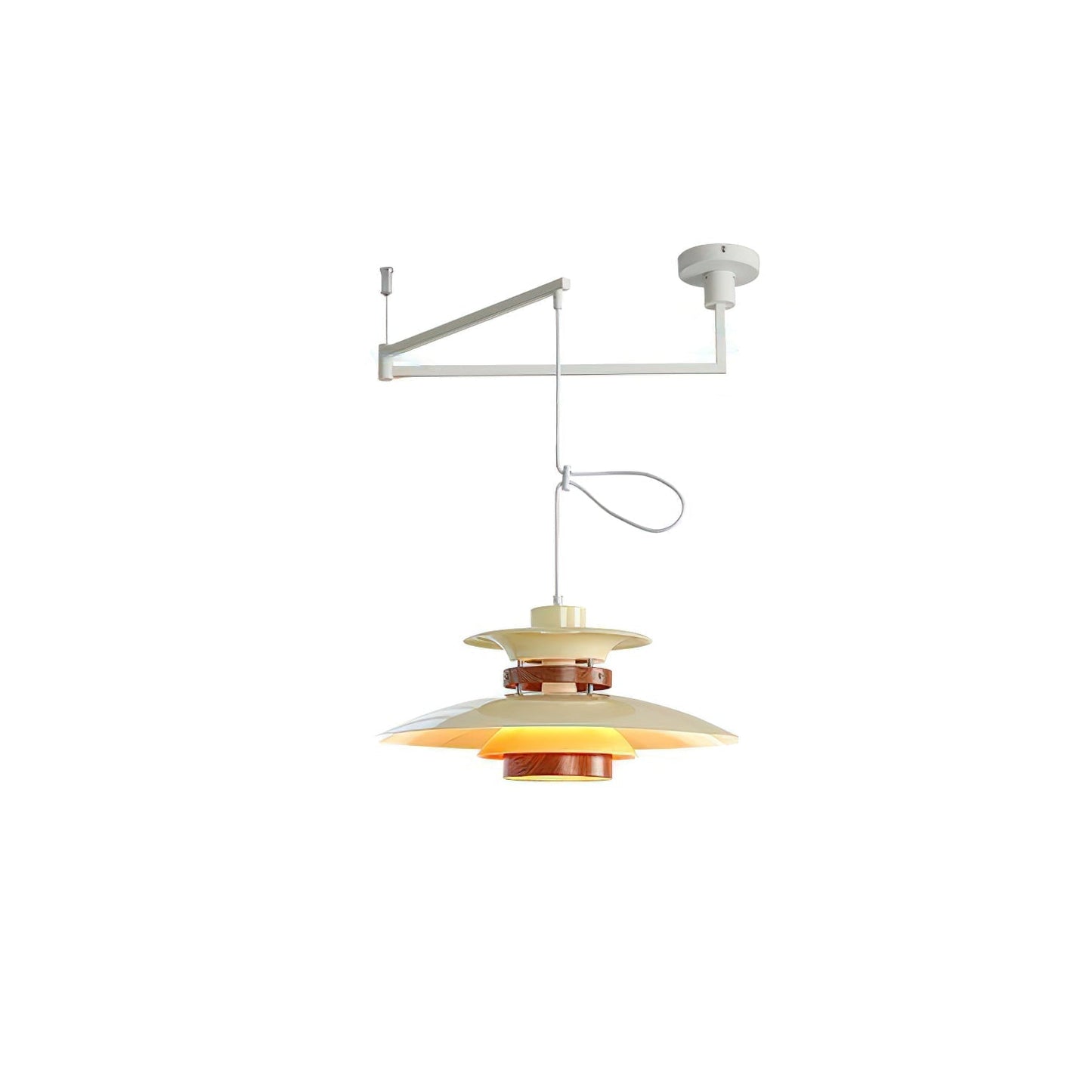 Mercero Swing Arm Pendant Lamp ? 15.7″ x H 7.9″ / White + Walnut wood Pendant light