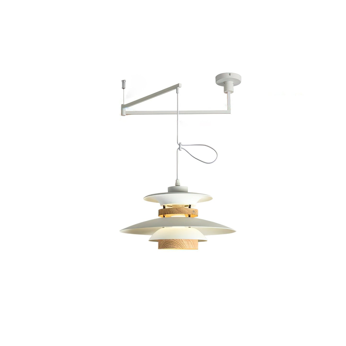 Mercero Swing Arm Pendant Lamp ? 15.7″ x H 7.9″ / White + Wood color Pendant light