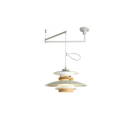 Mercero Swing Arm Pendant Lamp ? 15.7″ x H 7.9″ / White + Wood color Pendant light
