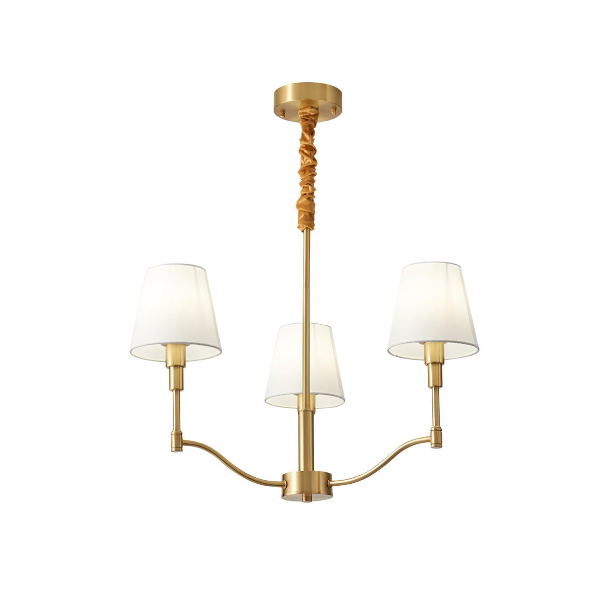 Meridian Mid Century Brass Chandelier 3 Heads Dia 23.6″ x H 19.7″ / Dia 60cm x H 50cm / Brass & White Chandelier
