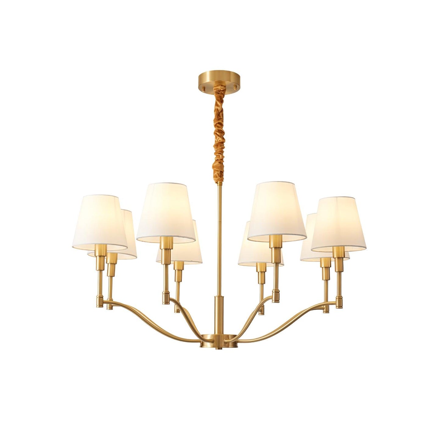 Meridian Mid Century Brass Chandelier 8 Heads ? 31.5″ x H 19.7″ / Dia 80cm x H 50cm / Brass & White Chandelier