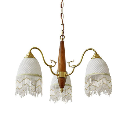 Mesh Tassel Glass Chandelier 3 heads Dia 19.7″ x H 16.5″ / Dia 50cm x H 42cm / Brass + White Chandelier