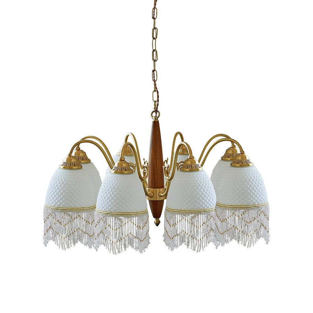 Mesh Tassel Glass Chandelier 8 heads Dia 31.5″ x H 16.5″ / Dia 80cm x H 42cm / Brass + White Chandelier