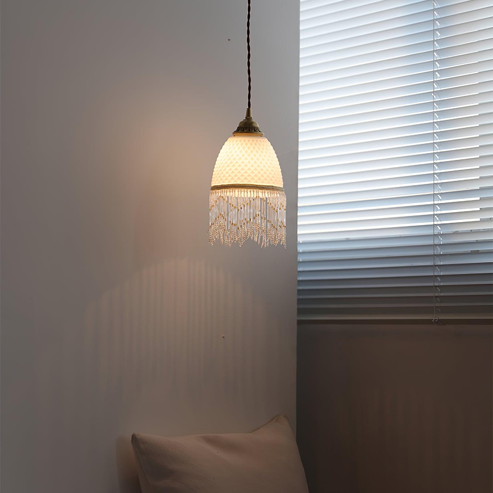 Mesh Tassel Glass Pendant Light Dia 5.9″ x H 8.3″ / Dia 15cm x H 21cm / Brass + White Pendant light