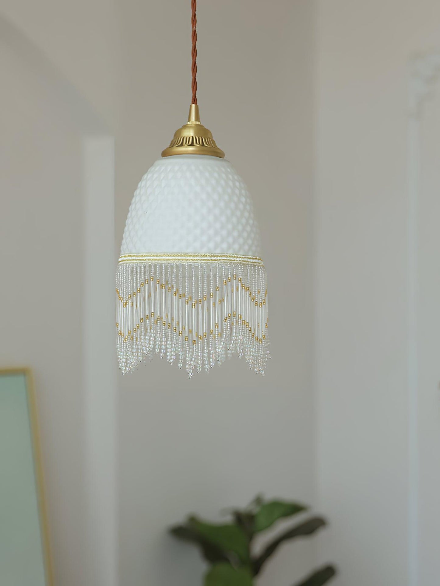 Mesh Tassel Glass Pendant Light Dia 5.9″ x H 8.3″ / Dia 15cm x H 21cm / Brass + White Pendant light