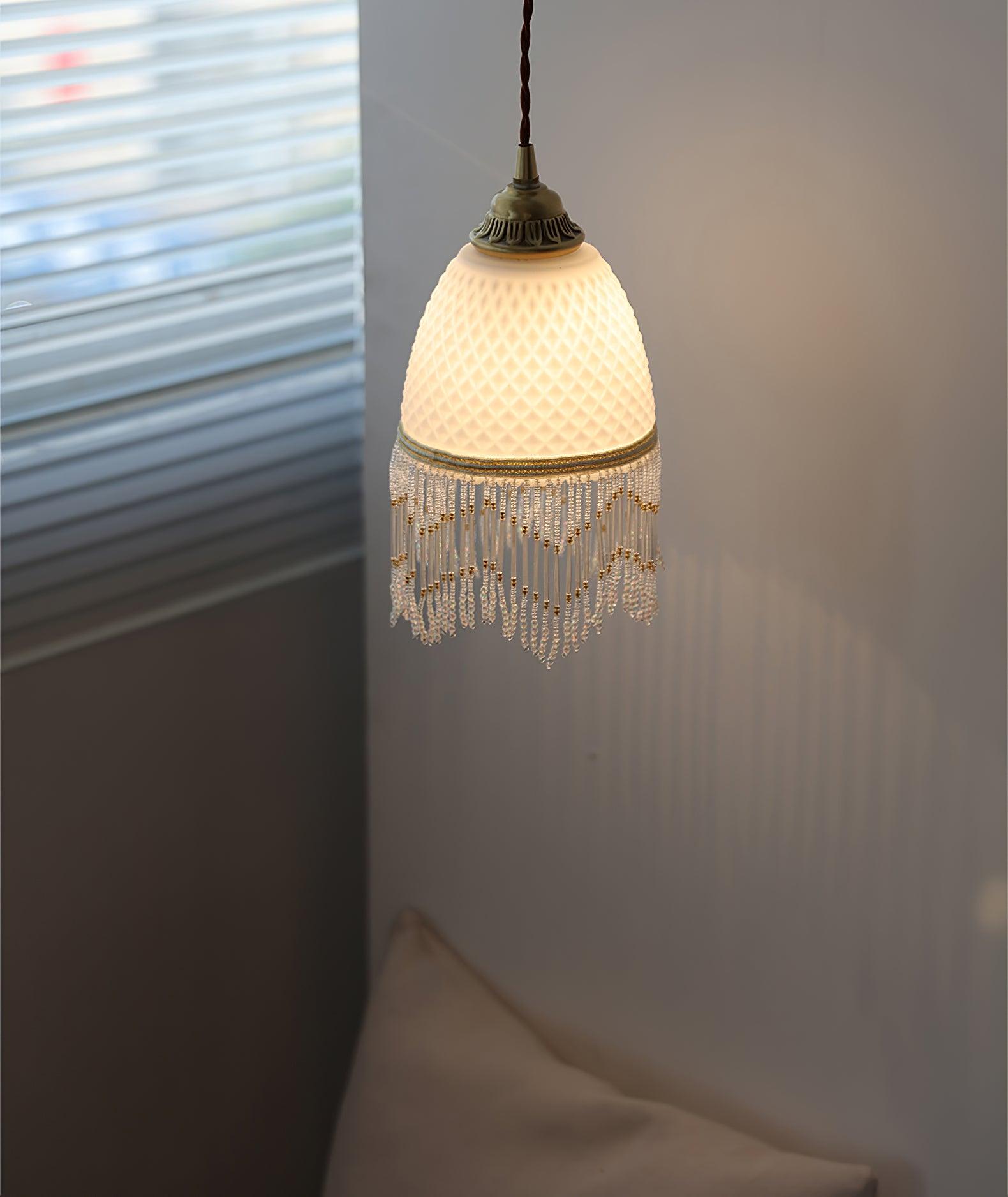 Mesh Tassel Glass Pendant Light Dia 5.9″ x H 8.3″ / Dia 15cm x H 21cm / Brass + White Pendant light
