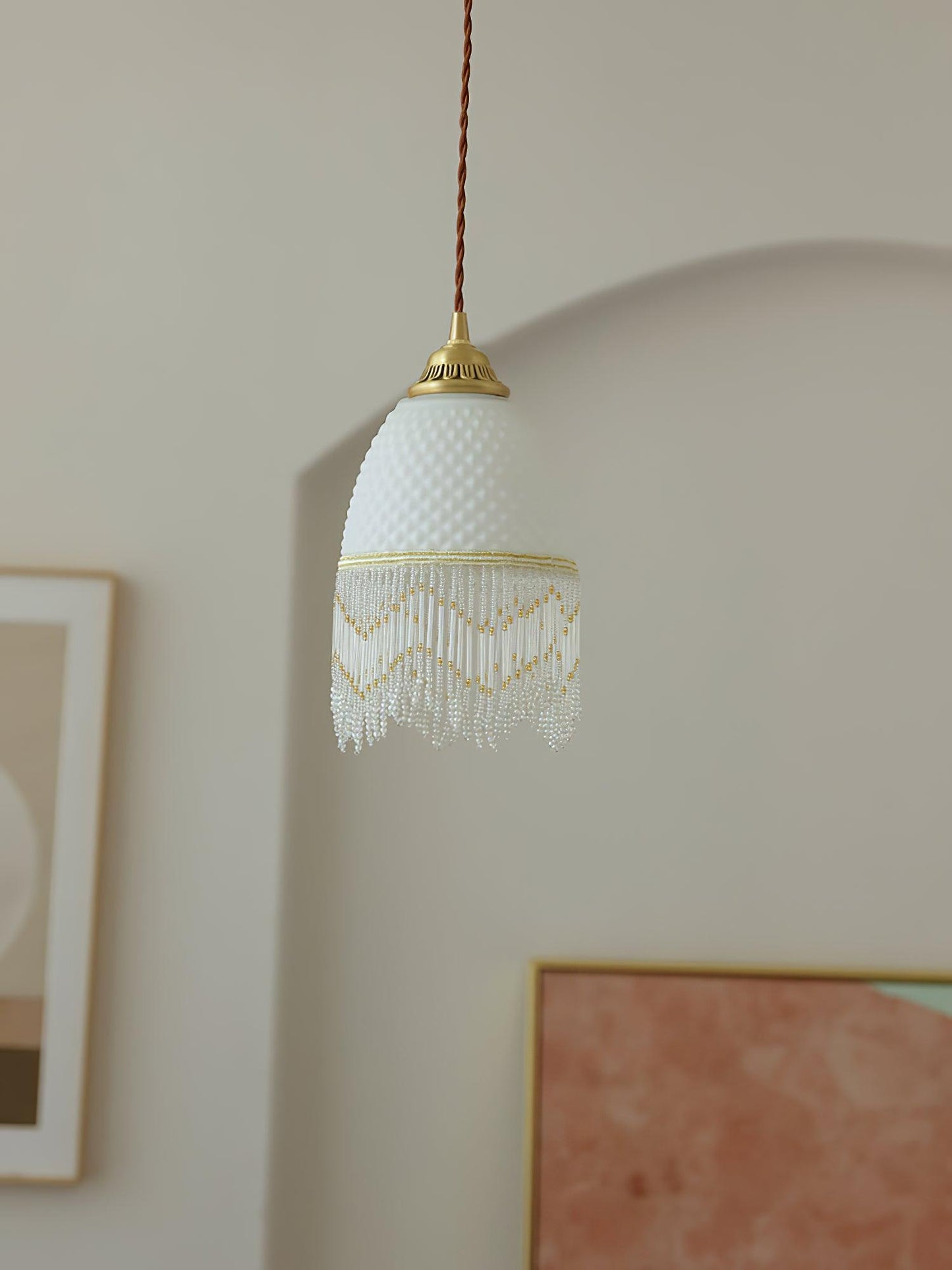 Mesh Tassel Glass Pendant Light Dia 5.9″ x H 8.3″ / Dia 15cm x H 21cm / Brass + White Pendant light